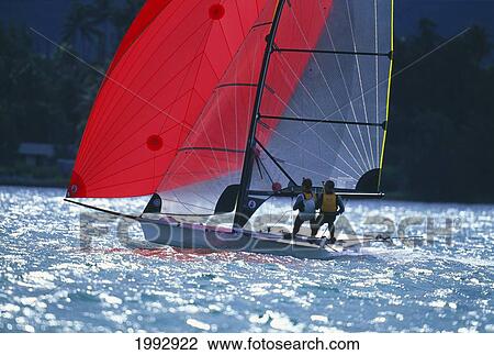 Stock Image - Hawaii, Oahu, Kaneohe, 49-Er's Boat Race.. Fotosearch