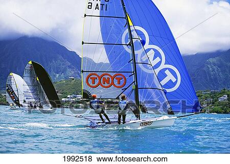 Stock Photo - Hawaii, Oahu, Kaneohe, 49-Er's Boat Race.. Fotosearch