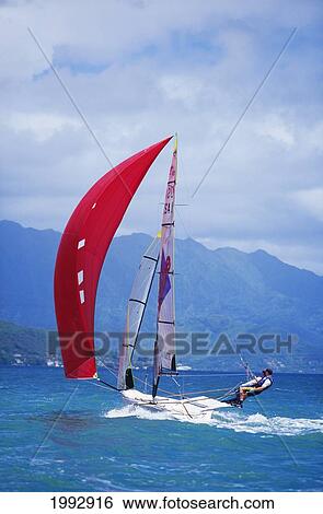 Stock Photograph - Hawaii, Oahu, Kaneohe, 49-Er's Boat Race.. Fotosearch