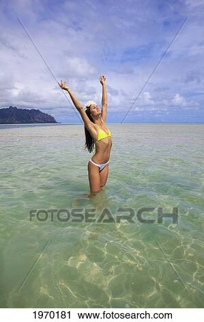 Hawaii, Oahu, Kaneohe Bay, Beautiful Woman On Sandbar View Large Photo Image Stock Image - Hawaii, Oahu, Kaneohe Bay, Beautiful Woman On Sandbar. Fotosearch