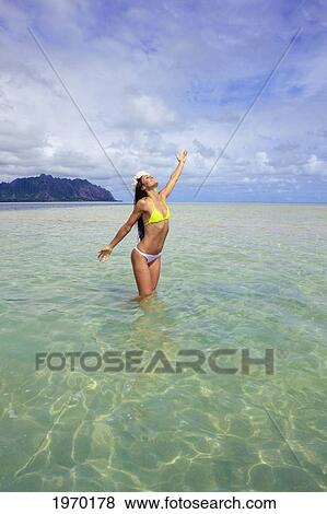 Hawaii, Oahu, Kaneohe Bay, Beautiful Woman On Sandbar View Large Photo Image Stock Photo - Hawaii, Oahu, Kaneohe Bay, Beautiful Woman On Sandbar. Fotosearch