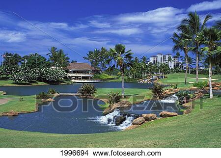Picture - Hawaii, Oahu, Kapolei, Ko'olina Golf Club, 18Th Hole.. Fotosearch