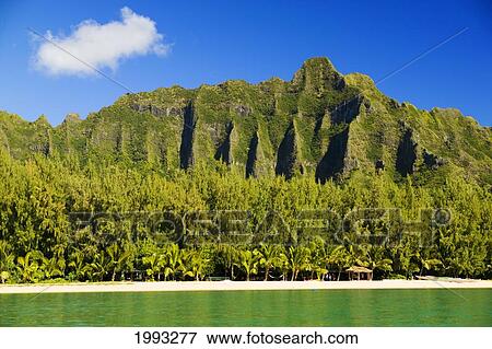 Stock Photo - Hawaii, Oahu, Kualoa Mountainas, View From Ocean. Fotosearch