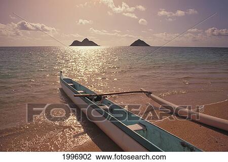Hawaii, Oahu, Lanikai Beach, Mokulua Islands, Outrigger Canoe On Beach View Large Photo Image Stock Image - Hawaii, Oahu, Lanikai Beach, Mokulua Islands, Outrigger Canoe On Beach. Fotosearch