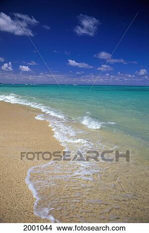 Picture - Hawaii, Oahu, Lanikai Beach Shoreline With Beautiful Turquoise Ocean. Fotosearch