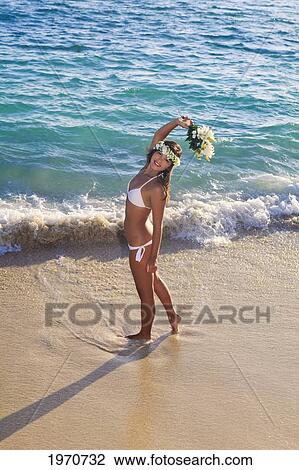Hawaii, Oahu, Lanikai, Beautiful Bride In Bikini On Beach. View Large Photo Image Stock Image - Hawaii, Oahu, Lanikai, Beautiful Bride In Bikini On Beach.. Fotosearch