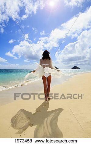 Hawaii, Oahu, Lanikai, Beautiful Woman On The Beach. View Large Photo Image Stock Photo - Hawaii, Oahu, Lanikai, Beautiful Woman On The Beach.. Fotosearch