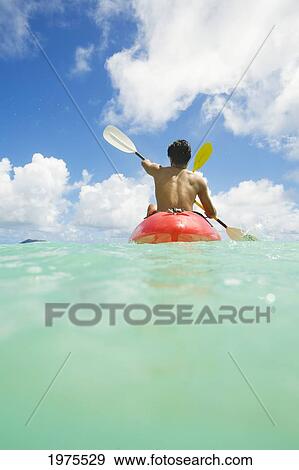 Stock Photo - Hawaii, Oahu, Lanikai, Japanese Couple Kayaking In The Ocean.. Fotosearch