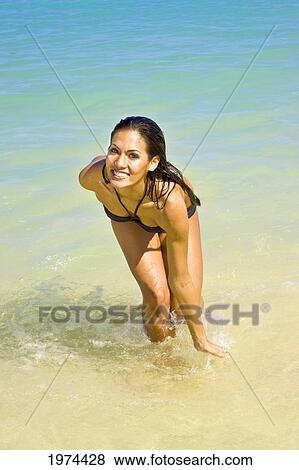 Hawaii, Oahu, Lanikai, Portrait Of Attractive Young Woman In The Water. View Large Photo Image Stock Photo - Hawaii, Oahu, Lanikai, Portrait Of Attractive Young Woman In The Water.. Fotosearch
