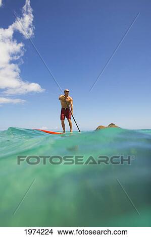 Picture - Hawaii, Oahu, Lanikai, Stand Up Paddling.. Fotosearch