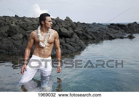 Hawaii, Oahu, Makapuu, Attractive Male Wearing A Lei Standing In A Beautiful Tidepool View Large Photo Image Stock Image - Hawaii, Oahu, Makapuu, Attractive Male Wearing A Lei Standing In A Beautiful Tidepool. Fotosearch