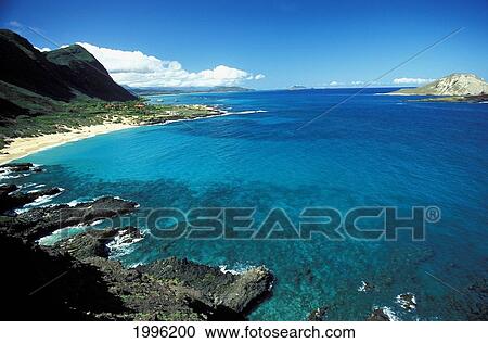 Stock Image - Hawaii, Oahu, Makapu'u Beach Park, View Of Clear Ocean And Shoreline.. Fotosearch