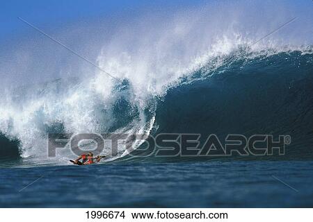 Hawaii, Oahu, Mike Stewart World Champion Body Boarder Rides Large Tube At Pipeline View Large Photo Image Picture - Hawaii, Oahu, Mike Stewart World Champion Body Boarder Rides Large Tube At Pipeline. Fotosearch