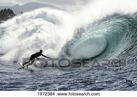 Picture - Hawaii, Oahu, North Shore, Afternoon Surfing On Large Waves. Editorial Use Only.. Fotosearch