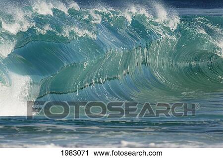 Hawaii, Oahu, North Shore, Beautiful Textures Surface Of A Shorebreak Wave About To Crash. View Large Photo Image Stock Image - Hawaii, Oahu, North Shore, Beautiful Textures Surface Of A Shorebreak Wave About To Crash.. Fotosearch
