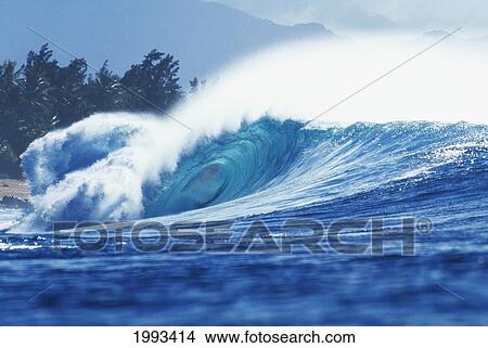 Picture - Hawaii, Oahu, North Shore, Curling Wave At World Famous Pipeline.. Fotosearch