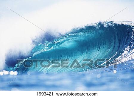 Stock Image - Hawaii, Oahu, North Shore, Curling Wave At World Famous Pipeline.. Fotosearch