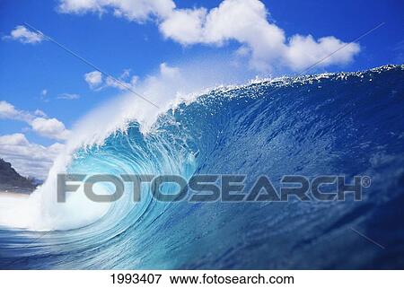 Hawaii, Oahu, North Shore, Curling Wave At World Famous Pipeline. View Large Photo Image Stock Photo - Hawaii, Oahu, North Shore, Curling Wave At World Famous Pipeline.. Fotosearch