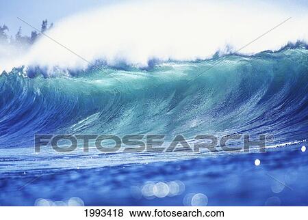 Stock Photo - Hawaii, Oahu, North Shore, Curling Wave At World Famous Pipeline.. Fotosearch