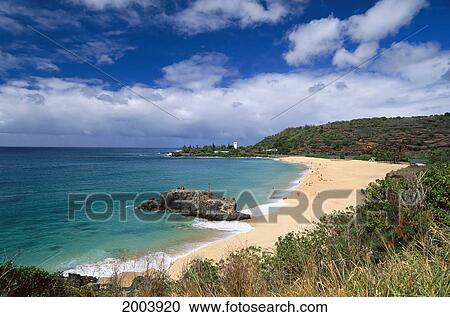 Hawaii, Oahu, North Shore, Distant View From Above Waimea Bay, Overview With Large Rock Foreground Lighthouse Near Point View Large Photo Image Stock Image - Hawaii, Oahu, North Shore, Distant View From Above Waimea Bay, Overview With Large Rock Foreground Lighthouse Near Point. Fotosearch