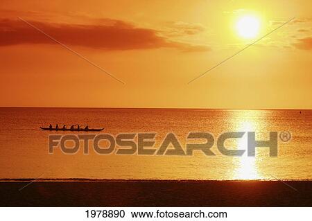 Hawaii, Oahu, North Shore, Haleiwa, Canoe Silhouetted By Bright Sunset. View Large Photo Image Stock Image - Hawaii, Oahu, North Shore, Haleiwa, Canoe Silhouetted By Bright Sunset.. Fotosearch