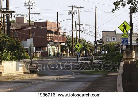 Stock Photograph - Hawaii, Oahu, North Shore, Haleiwa, Intersection Of Historic Town.. Fotosearch