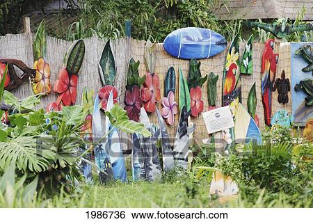 Stock Photograph - Hawaii, Oahu, North Shore, Haleiwa, Elaborately Painted Surfboards By Ron Artis.. Fotosearch