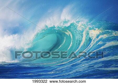Hawaii, Oahu, North Shore, Large Wave Curling Breaking With White Mist Blowing Back. View Large Photo Image Stock Image - Hawaii, Oahu, North Shore, Large Wave Curling Breaking With White Mist Blowing Back.. Fotosearch