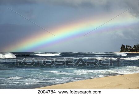 Hawaii, Oahu, North Shore, /Nrainbow Over The Ocean. View Large Photo Image Picture - Hawaii, Oahu, North Shore, /Nrainbow Over The Ocean.. Fotosearch