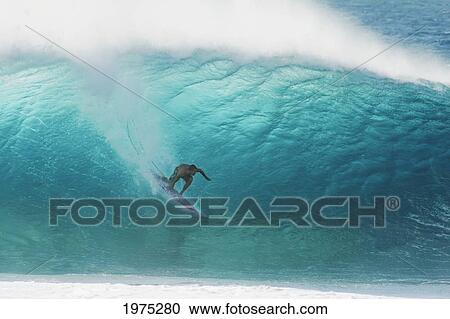 Hawaii, Oahu, North Shore, Pipeline, Surfer, Riding A Wave. View Large Photo Image Stock Image - Hawaii, Oahu, North Shore, Pipeline, Surfer, Riding A Wave.. Fotosearch