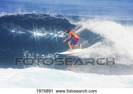 Hawaii, Oahu, North Shore, Pipeline, Surfer, Riding A Wave. View Large Photo Image Stock Image - Hawaii, Oahu, North Shore, Pipeline, Surfer, Riding A Wave.. Fotosearch