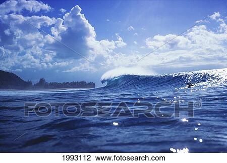 Stock Image - Hawaii, Oahu, North Shore, Pipeline, Perfect Curling Wave.. Fotosearch