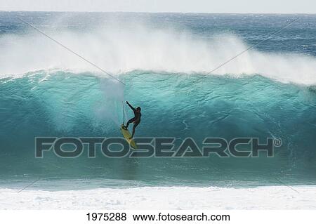 Stock Photo - Hawaii, Oahu, North Shore, Pipeline, Surfer, Riding A Large Wave.. Fotosearch