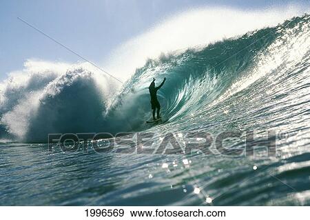 Stock Photo - Hawaii, Oahu, North Shore, Pipeline, Shadow Of Surfer In Pipeline Wave. Fotosearch