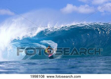 Hawaii, Oahu, North Shore, Pipeline Surfer Coming Out Of Wave, Curling View Large Photo Image Stock Photo - Hawaii, Oahu, North Shore, Pipeline Surfer Coming Out Of Wave, Curling. Fotosearch