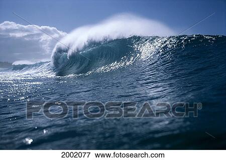 Hawaii, Oahu, North Shore, Pipeline Wave Curling With Shimmery Ocean Reflections View Large Photo Image Stock Photo - Hawaii, Oahu, North Shore, Pipeline Wave Curling With Shimmery Ocean Reflections. Fotosearch