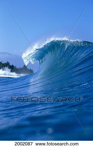 Hawaii, Oahu, North Shore, Pipeline Wave Curling In Distance, Side View View Large Photo Image Stock Photo - Hawaii, Oahu, North Shore, Pipeline Wave Curling In Distance, Side View. Fotosearch
