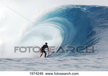Stock Photograph - Hawaii, Oahu, North Shore, Pipeline, Surfer, Riding A Wave.. Fotosearch