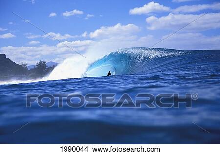 Hawaii, Oahu, North Shore, Surfer Inside Tube At Pipeline, Shot From Ocean View Large Photo Image Picture - Hawaii, Oahu, North Shore, Surfer Inside Tube At Pipeline, Shot From Ocean. Fotosearch