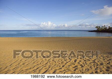 Stock Image - Hawaii, Oahu, North Shore, Waimea Bay, Sandy Beach And Calm Ocean. Fotosearch