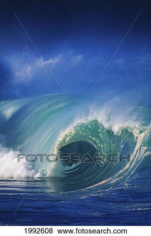 Stock Photo - Hawaii, Oahu, North Shore, Waimea Shorebreak, Rough Seas, Soft Sunlight. Fotosearch