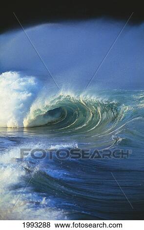 Stock Photo - Hawaii, Oahu, North Shore, Waimea Shorebreak, Rough Seas, Soft Sunlight. Fotosearch
