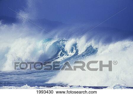 Stock Image - Hawaii, Oahu, North Shore, Wild And Crashing Winter Waves.. Fotosearch