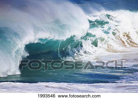 Stock Photograph - Hawaii, Oahu, North Shore, Wild And Crashing Winter Waves.. Fotosearch
