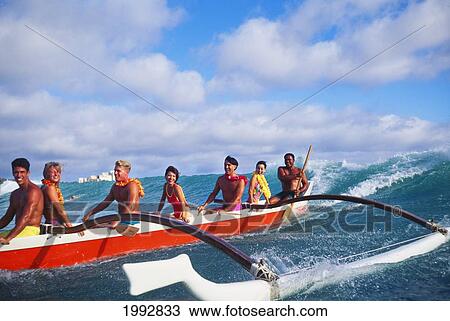 Hawaii, Oahu, Outrigger Fun, Enjoying Waves Off Waikiki. View Large Photo Image Stock Image - Hawaii, Oahu, Outrigger Fun, Enjoying Waves Off Waikiki.. Fotosearch