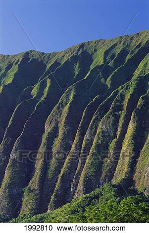 Stock Image - Hawaii, Oahu, Pali And Cliffs On Windward Side Of Koolau Mountains.. Fotosearch