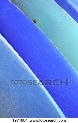 Picture - Hawaii, Oahu, Pattern Shot Of Blue Kayaks Stacked On Each Other.. Fotosearch