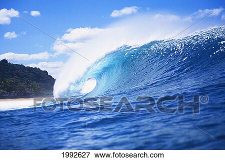 Stock Photo - Hawaii, Oahu, Perfect Wave At Pipeline.. Fotosearch