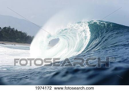 Stock Image - Hawaii, Oahu, Pipeline, Wave Breaking.. Fotosearch