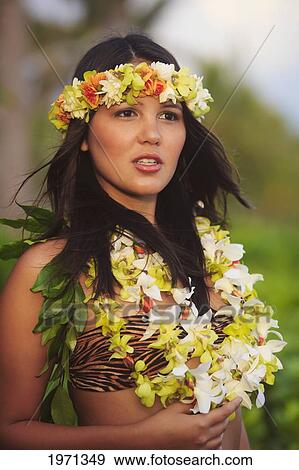 Hawaii, Oahu, Portrait Of Female Hawaiian Hula Dancer. View Large Photo Image Stock Photo - Hawaii, Oahu, Portrait Of Female Hawaiian Hula Dancer.. Fotosearch